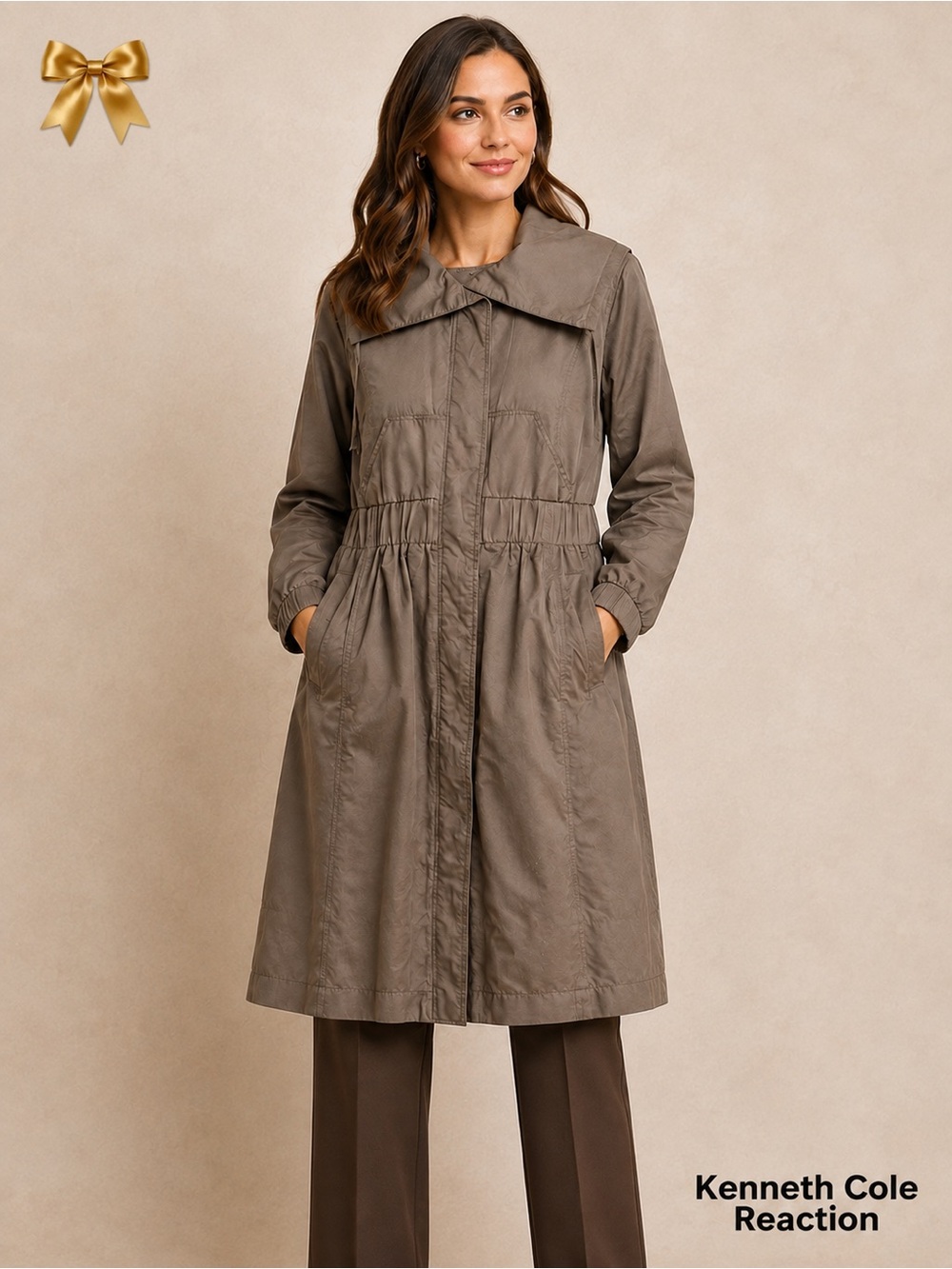 Kenneth Cole Reaction Medium Brown Wide Collar Utility Trench Coat
